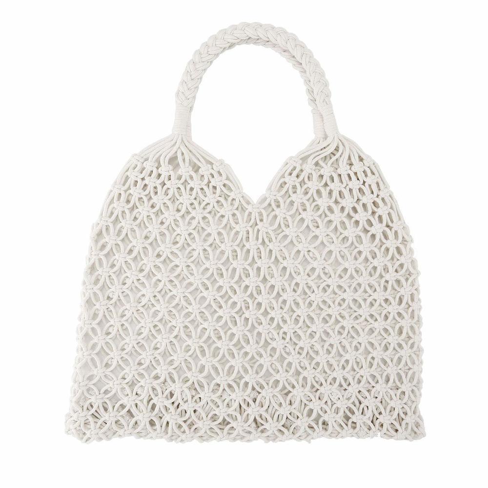 Handmade Straw Bag Travel Beach Fishing Net Handbag Shoing Woven Shoulder :<
